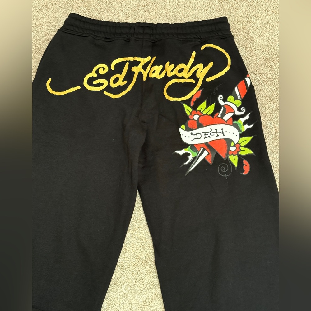 NWT Ed Hardy Black Sweatpants Wide Leg Size M - Picture 2 of 7